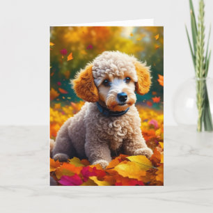 Carte Apricot chiot dans les feuilles d'automne blanc