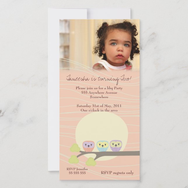 Carte Apricot Owls Girls Birthday Party Premium Invitati (Devant)