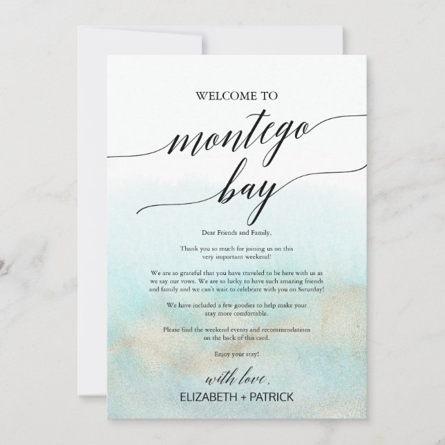 Carte Aqua Beach Montego Bay Bienvenue Lettre & Itinérai (Devant)