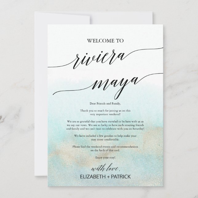 Carte Aqua Beach Riviera Maya Bienvenue Lettre & Itinéra (Devant)