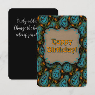 Carte Aqua Black Paisley Anniversaire Élégance