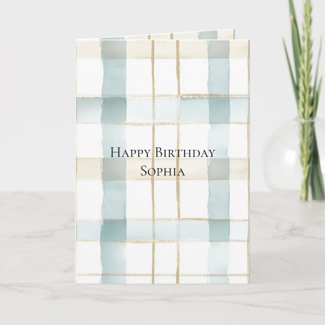 Carte Aqua Crème Crème Blanc Plaid Anniversaire (Devant)