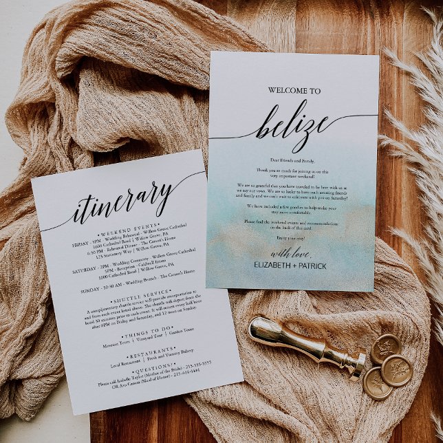 Carte Aqua Gold Beach Belize Bienvenue Lettre & Itinérai (Aqua Gold Beach Belize Welcome Letter & Itinerary)