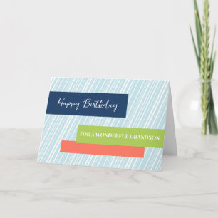Carte Aqua Stripes Grandson anniversaire