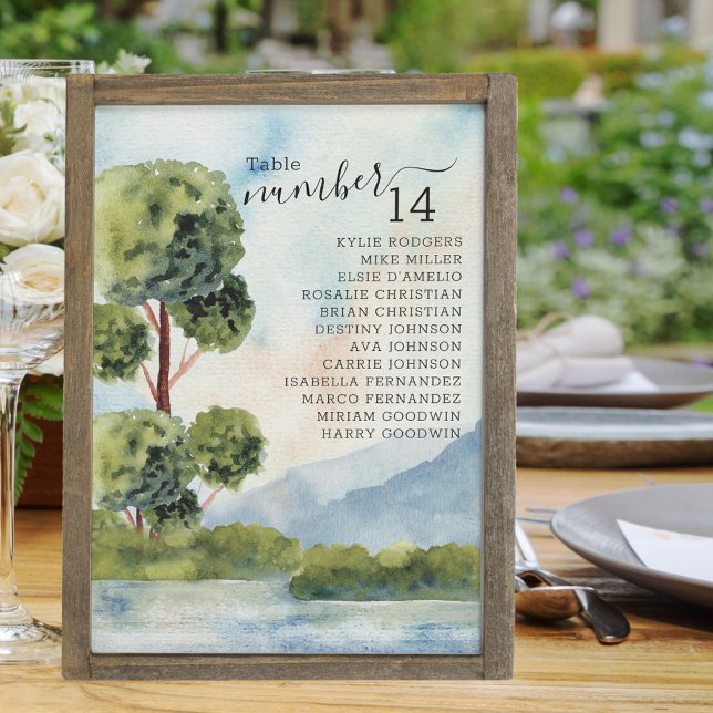 Carte Aquarelle À feuillage persistant du lac par table (Créateur téléchargé)