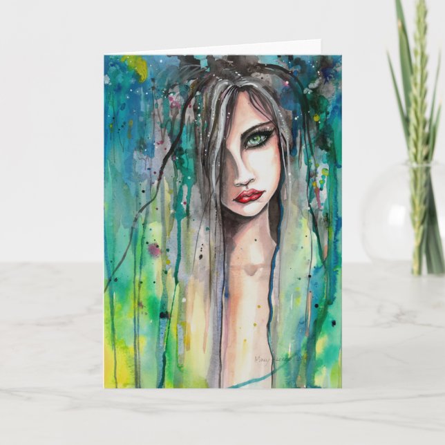 Carte Aquarelle Abstraite femme Portrait Imaginaire Art (Devant)