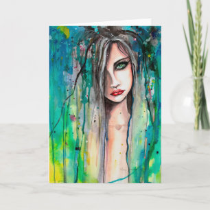 Carte Aquarelle Abstraite femme Portrait Imaginaire Art