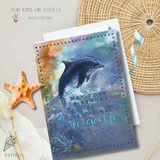 Carte aquarelle adorable dauphin Flipping Awesome