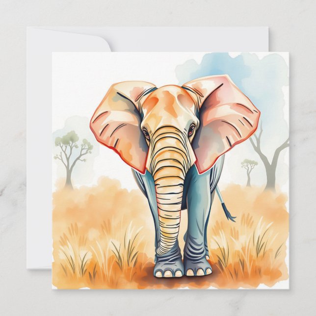 Carte Aquarelle adorable Eléphant (Devant)
