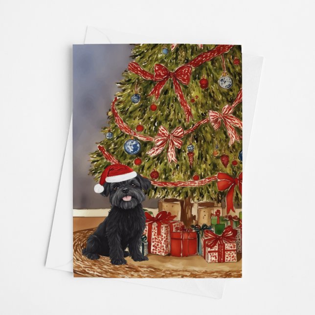 Carte Aquarelle Affenpinscher sous l'arbre de Noël (Créateur téléchargé)