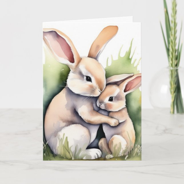 Carte Aquarelle Amour lapin de Pâques (Devant)