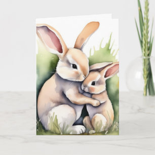 Carte Aquarelle Amour lapin de Pâques