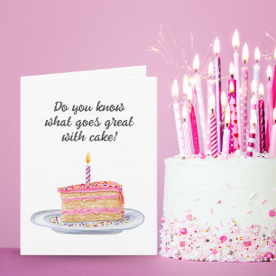 Carte Aquarelle amusante Pink Frosted Birthday Cake