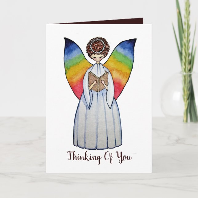Carte Aquarelle Angel Avec Arcs-En-Ciel Lire Un Livre (Devant)