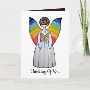 Carte Aquarelle Angel Avec Arcs-En-Ciel Lire Un Livre