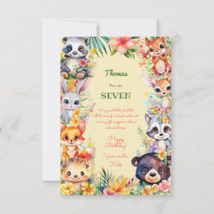 Carte Aquarelle Animaux de la forêt sauvage enfants heur