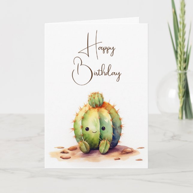 Carte Aquarelle Anniversaire Cactus (Devant)