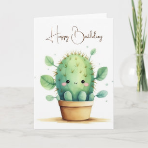 Carte Aquarelle Anniversaire Cactus En Pot