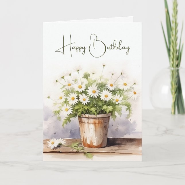 Carte Aquarelle Anniversaire Daisy Bouquet (Devant)
