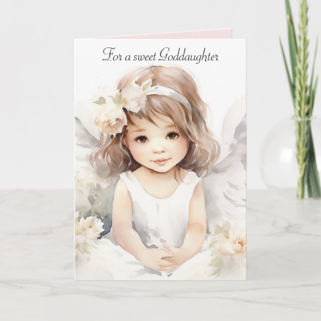 Carte Aquarelle Anniversaire Fille Ange Pour Godgirl (Devant)