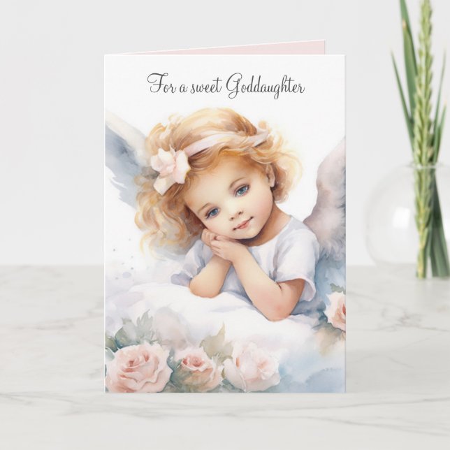 Carte Aquarelle Anniversaire Fille Ange Pour Godgirl (Devant)