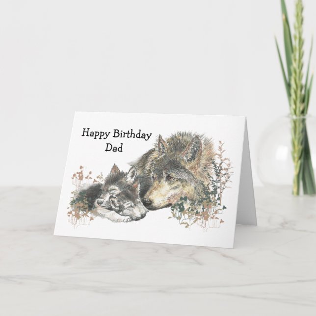 Carte Aquarelle Anniversaire Papa Wolf & Cubs Animal Art (Devant)