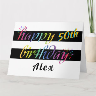 Carte Aquarelle arc-en-ciel 50e ou tout message d'annive