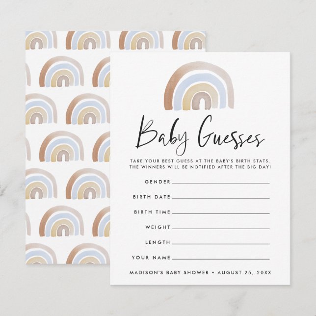 Carte Aquarelle arc-en-ciel Baby shower de devis jeu (Devant / Derrière)