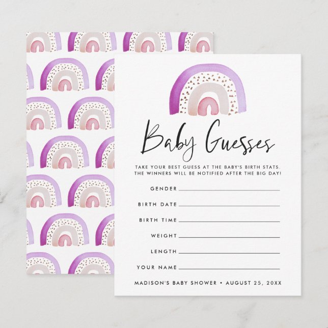 Carte Aquarelle arc-en-ciel Baby shower de devis jeu (Devant / Derrière)