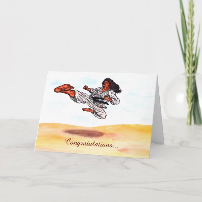 Carte aquarelle art grand vol karaté maître kick (Devant)