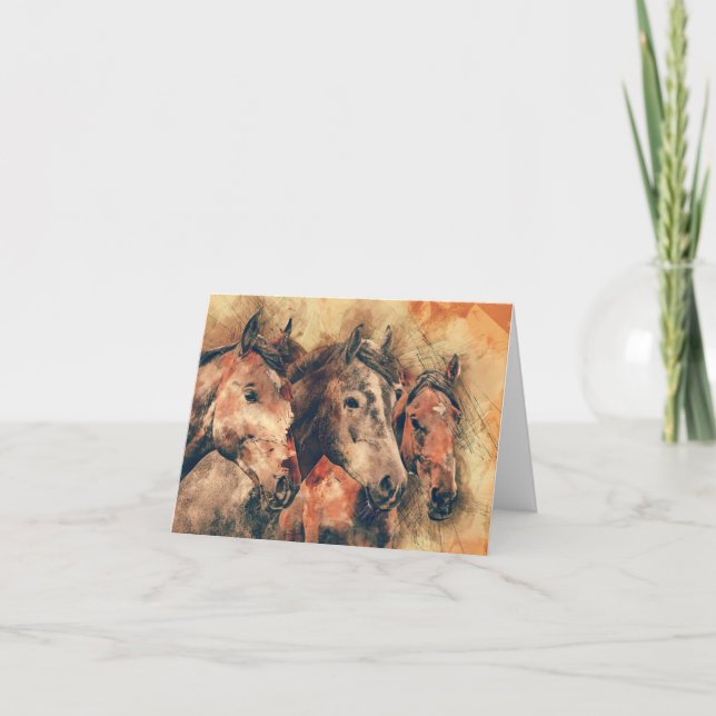 Carte Aquarelle artistique de chevaux peignant (Devant)