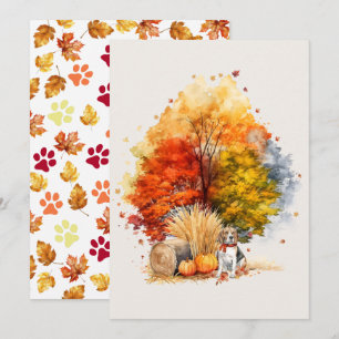 Carte Aquarelle Automne Chien Design - Beagle