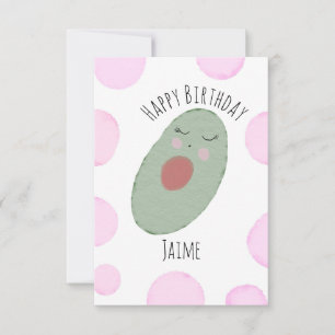 Carte Aquarelle Avocado Dots roses Anniversaire