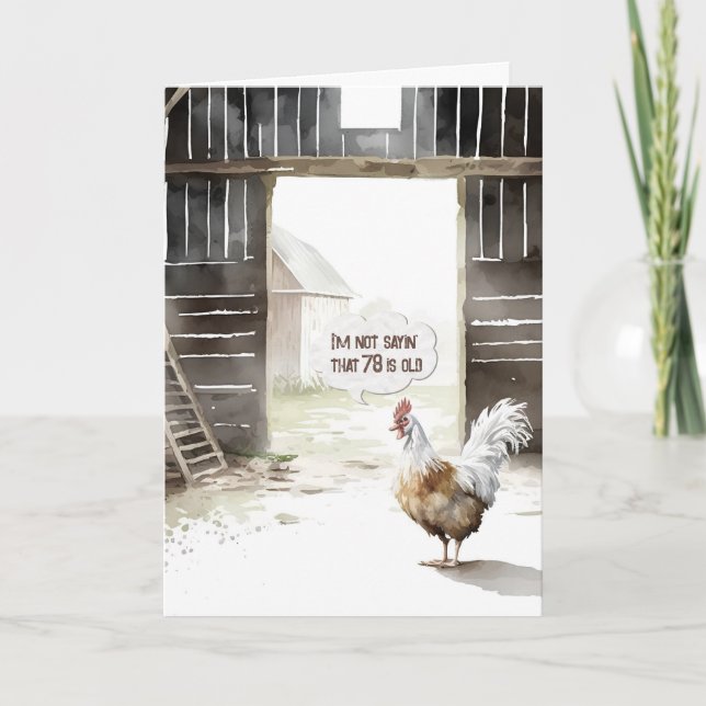 Carte Aquarelle Barn Rooster 78e Humour d'anniversaire (Devant)