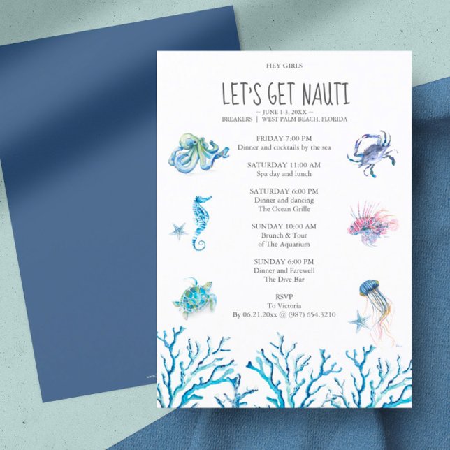 Carte Aquarelle Beach Bachelorette Party Itinéraire (bachelorette party invitation beach watercolor art by Victoria Grigaliunas)