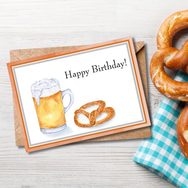 Carte Aquarelle Bière & Pretzel Joyeux anniversaire (Créateur téléchargé)