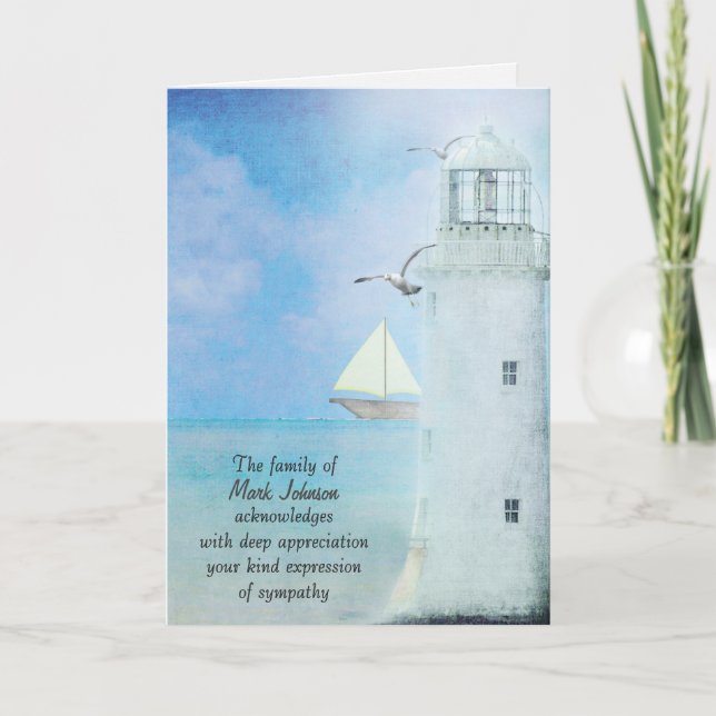Carte Aquarelle Blanc phare Sympathie Merci (Devant)