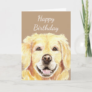 Carte Aquarelle blanche Anniversaire Golden Retriever Ch