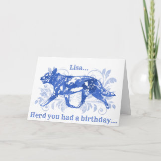 Carte Aquarelle Bleu Chien de bétail Anniversaire