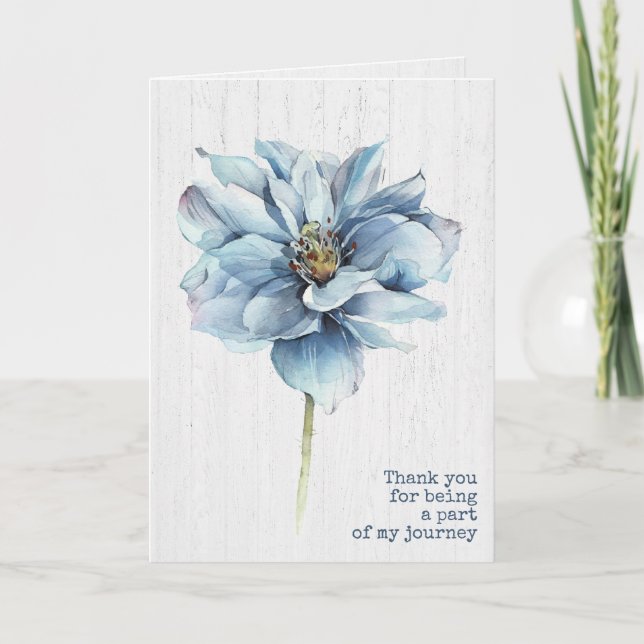 Carte Aquarelle bleu Dahlia sur Merci bois (Devant)