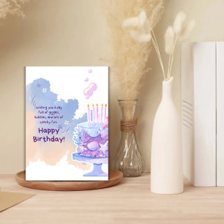 Carte Aquarelle Bleu Et Violet Jolie Salutation Annivers