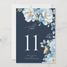 Aquarelle Bleu Hiver Floral Mariage Numéro de tabl
