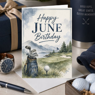 Carte Aquarelle Bleu Vert Golf Masculin Anniversaire de