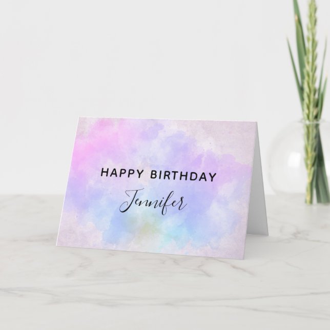 Carte Aquarelle bleu violet élégant Anniversaire (Devant)