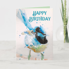 Carte Aquarelle bleu Wren Joyeux Anniversaire Wrens Aqua
