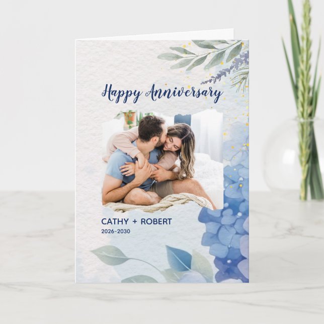 Carte Aquarelle Bleue Joyeux Anniversaire Personnalisé (Devant)