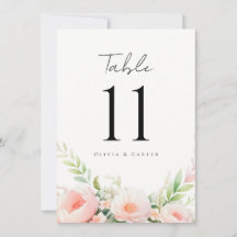 Aquarelle Blush Floral Mariage Numéros de tableau