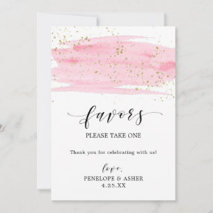 Carte Aquarelle Blush Pink & Gold Sparkles Faveurs Signa