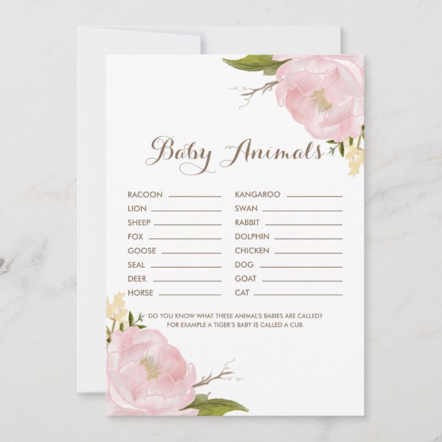 Carte Aquarelle Blush Pink Peonies Baby shower Jeu (Devant)