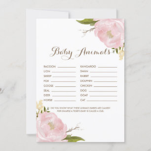 Carte Aquarelle Blush Pink Peonies Baby shower Jeu